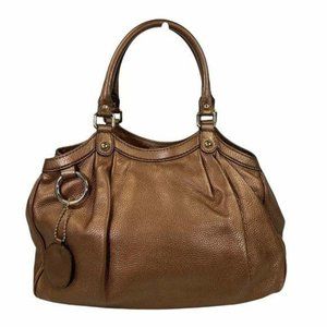 Authentic Gucci Tote Bag Brown Leather Used GG Vintage Handbag